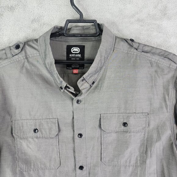 Mens Gray Ecko Unltd Shirt Long Sleeve Button Up Double Front Pockets Size 2XL - Picture 4 of 11